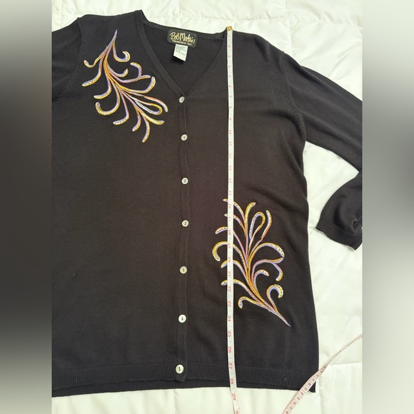 Bob Mackie Wearable Art Black Embroidered Cardigan | Vintage Staple Glam Piece - Picture 8 of 10